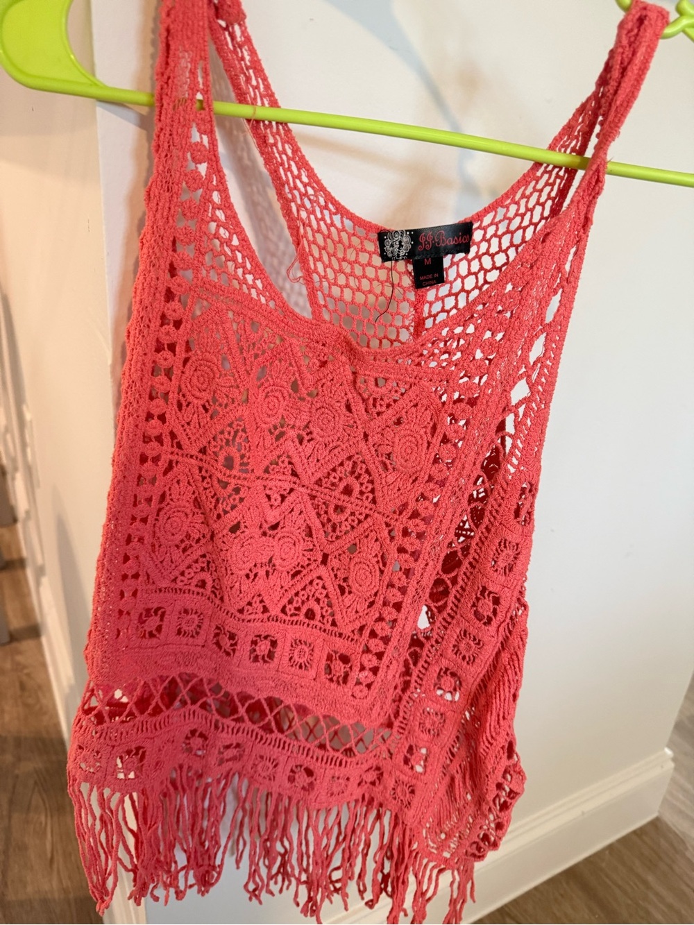 Boho Crochet Fringe Tank Top - Coral